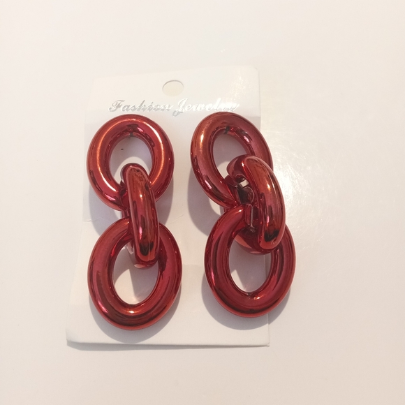 Fashion Jewelry Red Chain Dangle Earrings - Picture 4 of 5